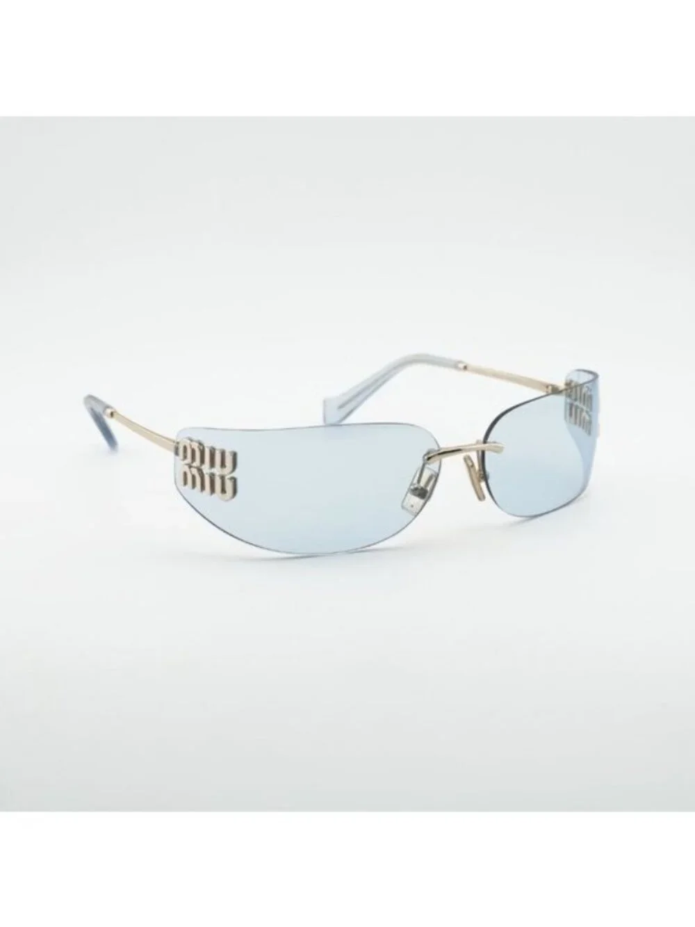 Miu Miu MUA51S ZVN10P Sunglasses Pale Gold Rectangle Frame, Light Blue Lenses
